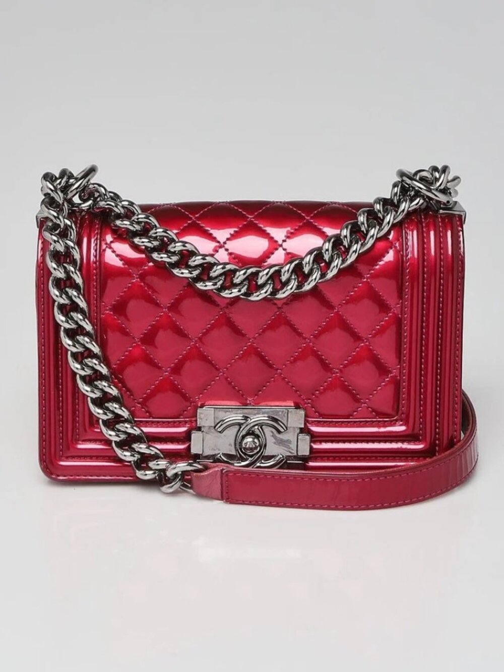 Chanel Pink Quilted Patent Leather Small Boy Bag